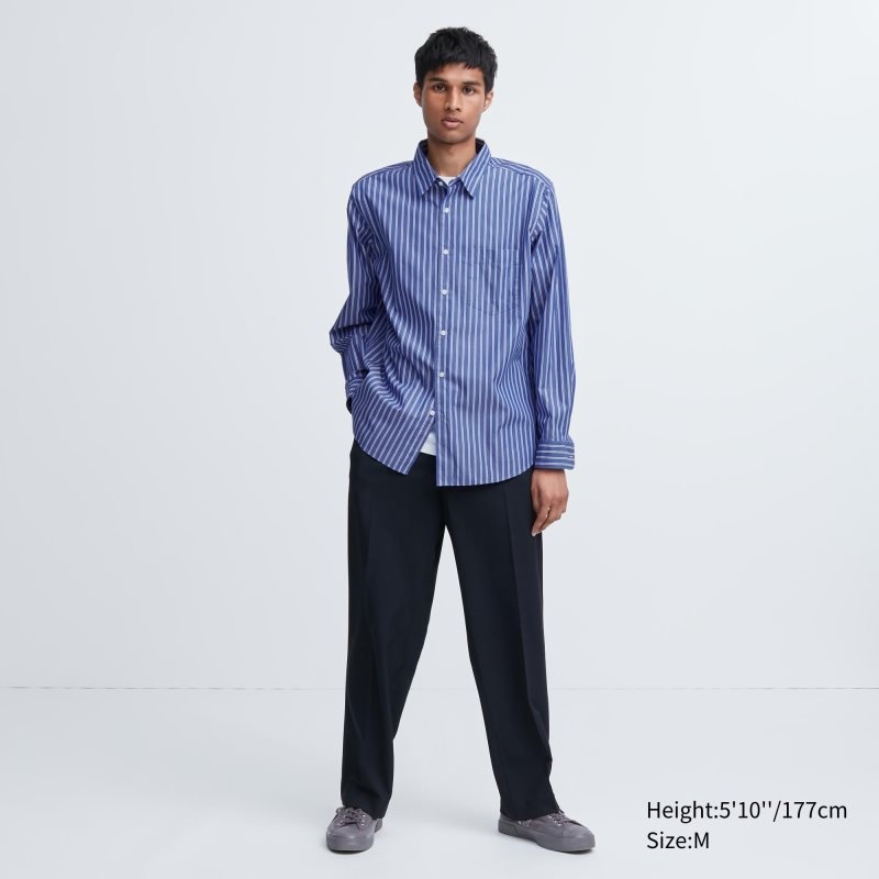 Men Uniqlo Extra Fine Cotton Broadcloth Long-sleeve Shirts Blue | 7130493
