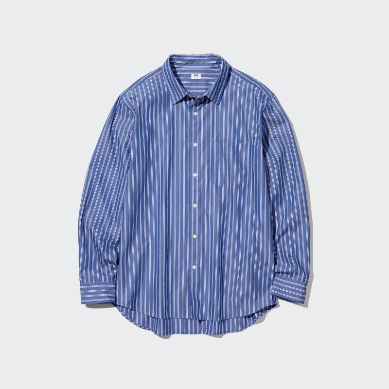 Men Uniqlo Extra Fine Cotton Broadcloth Long-sleeve Shirts Blue | 7130493