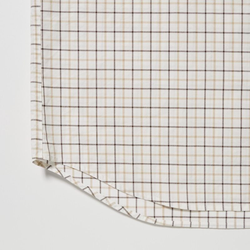 Men Uniqlo Extra Fine Cotton Broadcloth Checked Long-sleeve Shirts White | 6296546