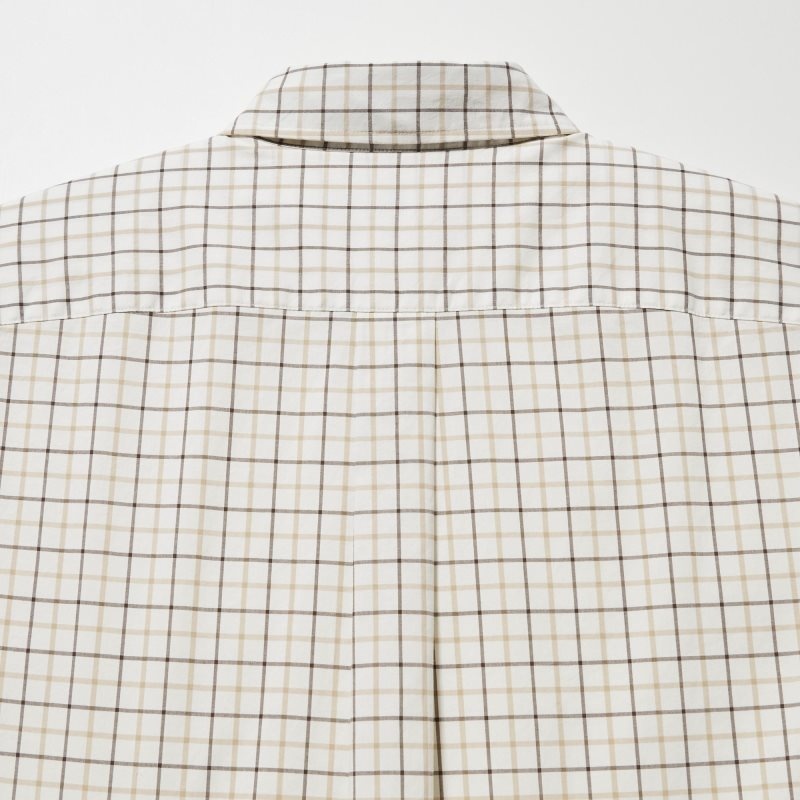 Men Uniqlo Extra Fine Cotton Broadcloth Checked Long-sleeve Shirts White | 6296546