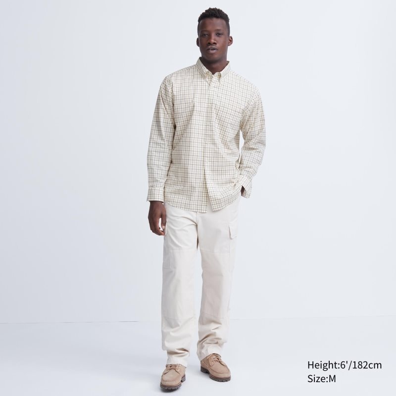Men Uniqlo Extra Fine Cotton Broadcloth Checked Long-sleeve Shirts White | 6296546
