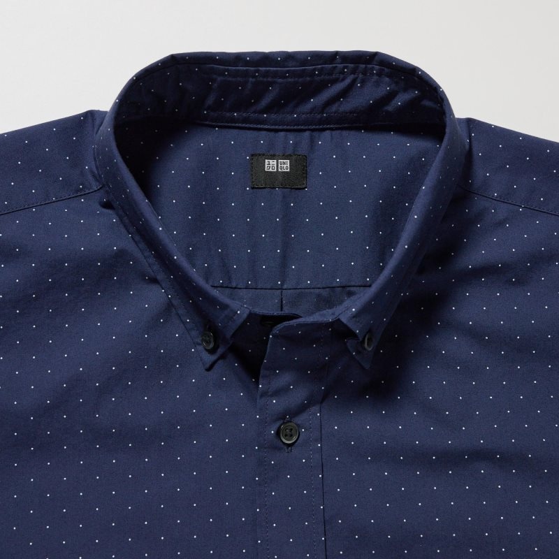 Men Uniqlo Extra Fine Cotton Broadcloth Dotted Long-sleeve Shirts Navy | 7578080