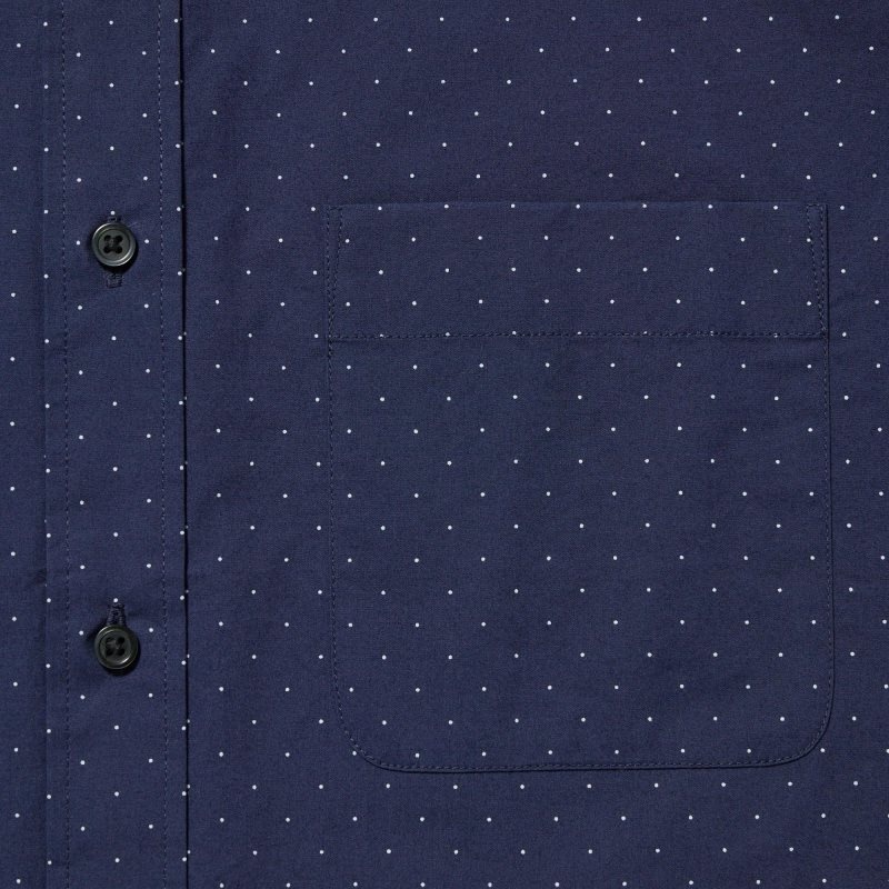 Men Uniqlo Extra Fine Cotton Broadcloth Dotted Long-sleeve Shirts Navy | 7578080