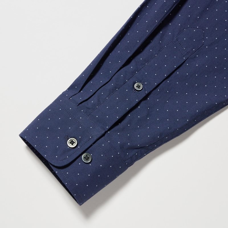 Men Uniqlo Extra Fine Cotton Broadcloth Dotted Long-sleeve Shirts Navy | 7578080