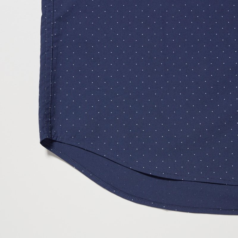 Men Uniqlo Extra Fine Cotton Broadcloth Dotted Long-sleeve Shirts Navy | 7578080