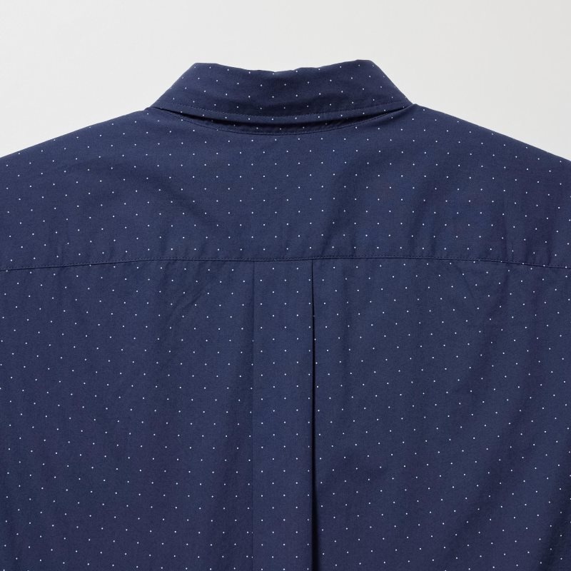 Men Uniqlo Extra Fine Cotton Broadcloth Dotted Long-sleeve Shirts Navy | 7578080