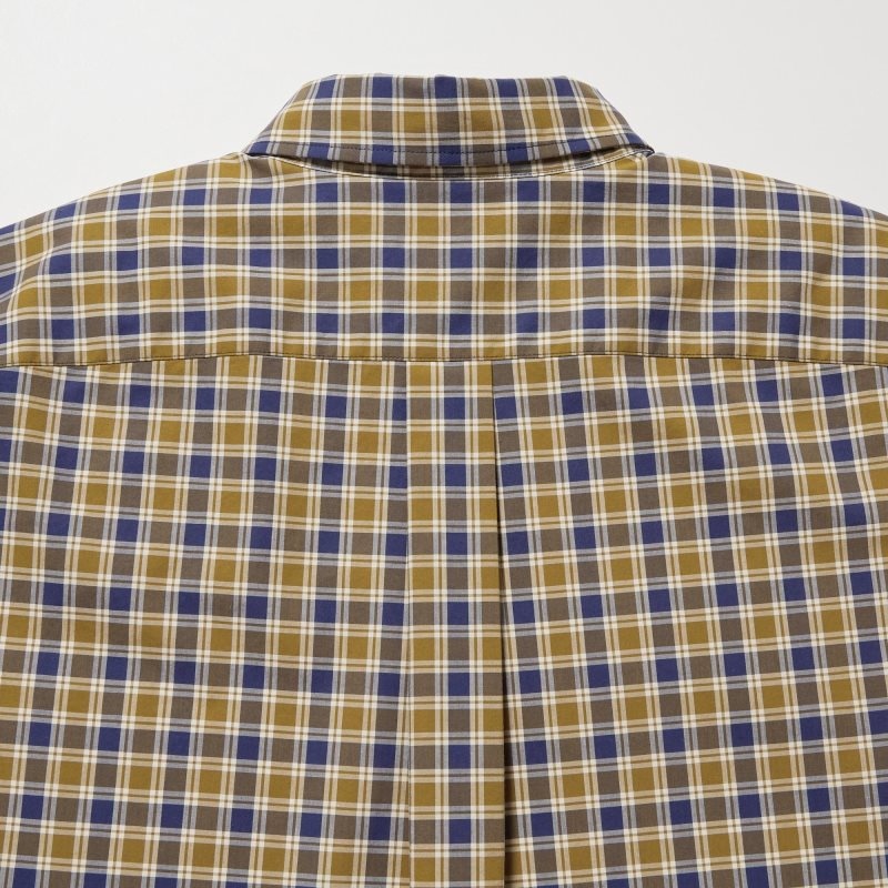 Men Uniqlo Extra Fine Cotton Broadcloth Checked Long-sleeve Shirts Yellow | 8133829