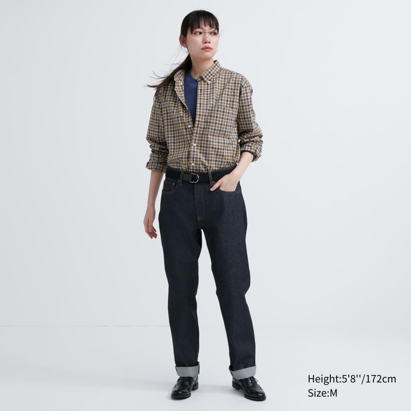 Men Uniqlo Extra Fine Cotton Broadcloth Checked Long-sleeve Shirts Yellow | 8133829