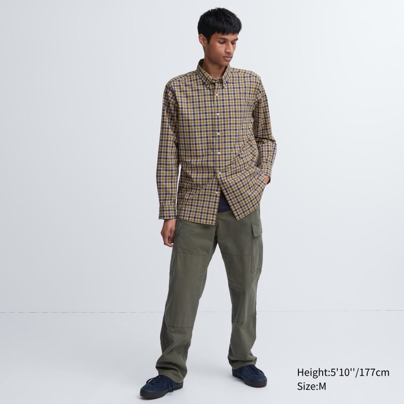 Men Uniqlo Extra Fine Cotton Broadcloth Checked Long-sleeve Shirts Yellow | 8133829