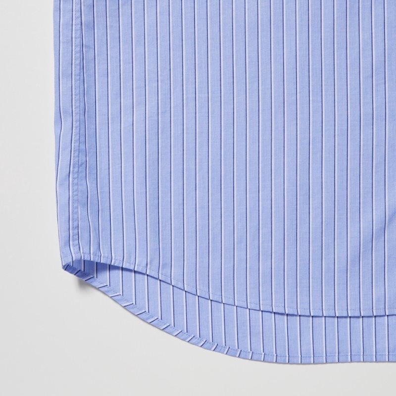 Men Uniqlo Extra Fine Cotton Broadcloth Striped Long-sleeve Shirts Blue | 5781818