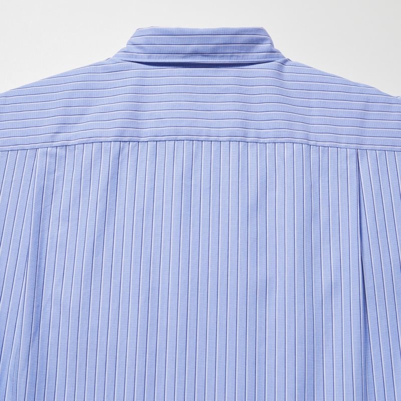 Men Uniqlo Extra Fine Cotton Broadcloth Striped Long-sleeve Shirts Blue | 5781818