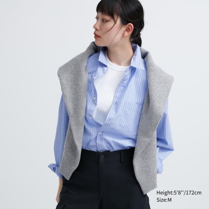 Men Uniqlo Extra Fine Cotton Broadcloth Striped Long-sleeve Shirts Blue | 5781818