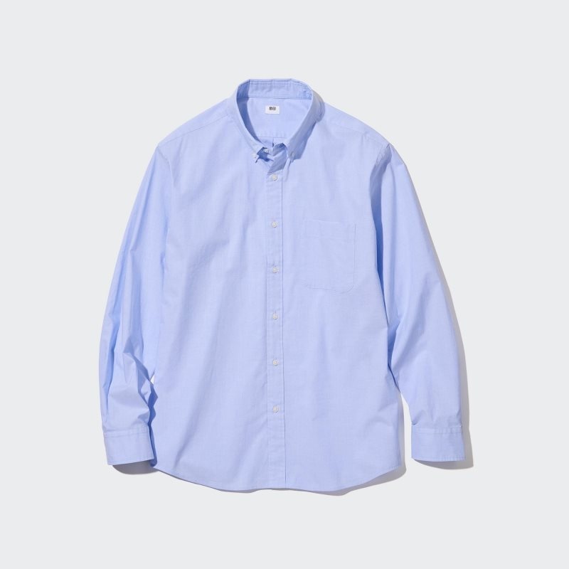 Men Uniqlo Extra Fine Cotton Broadcloth Long-sleeve Shirts Blue | 6143010