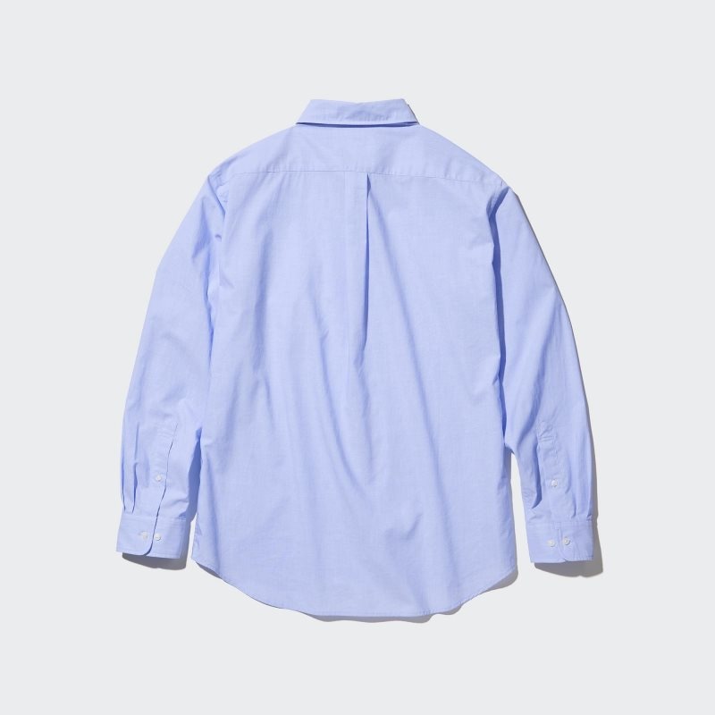 Men Uniqlo Extra Fine Cotton Broadcloth Long-sleeve Shirts Blue | 6143010