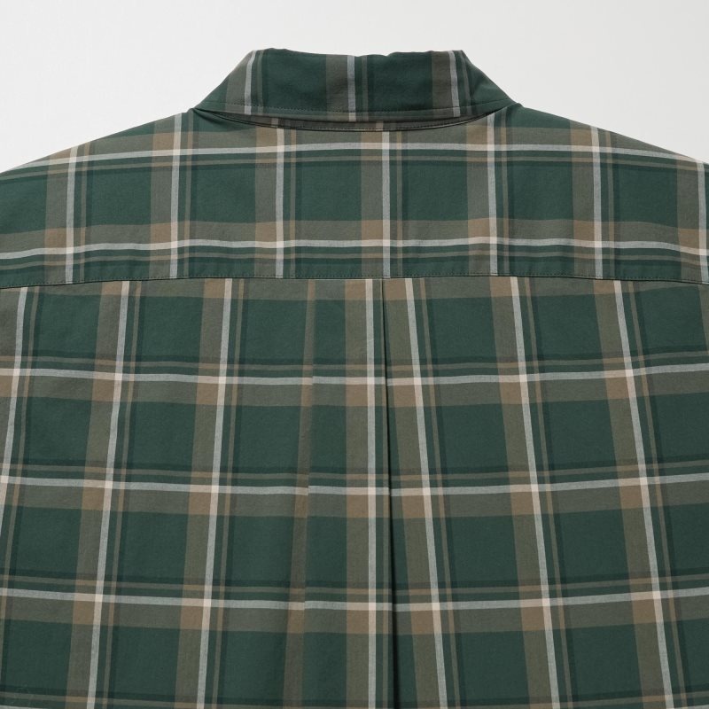 Men Uniqlo Extra Fine Cotton Broadcloth Checked Long-sleeve Shirts Olive | 6669856