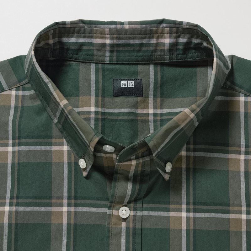 Men Uniqlo Extra Fine Cotton Broadcloth Checked Long-sleeve Shirts Olive | 6669856