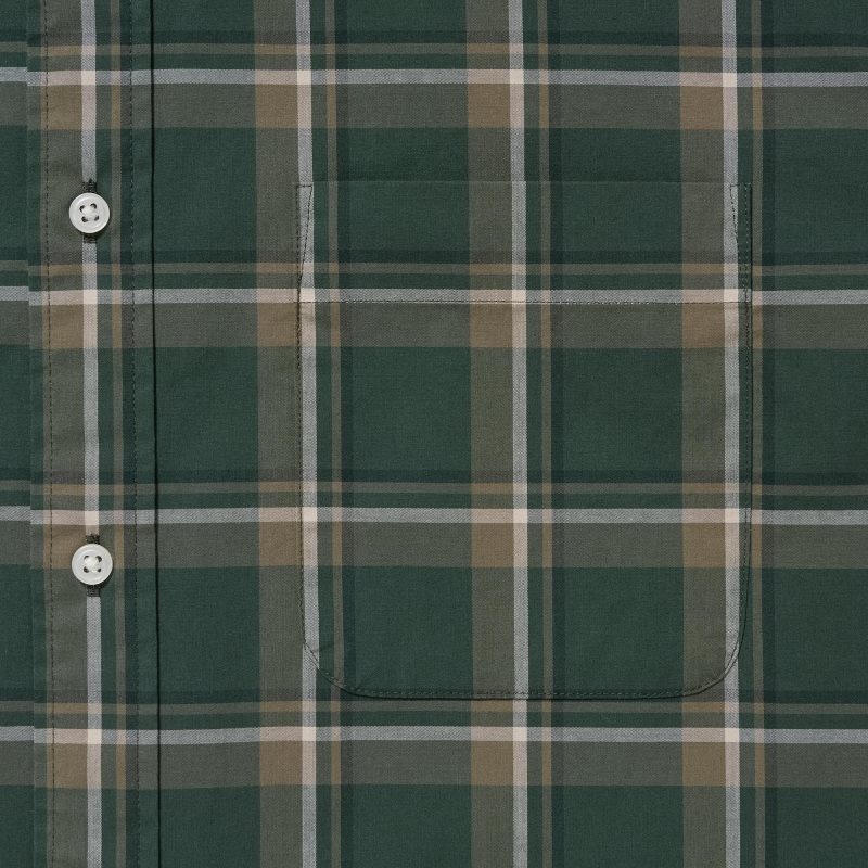 Men Uniqlo Extra Fine Cotton Broadcloth Checked Long-sleeve Shirts Olive | 6669856