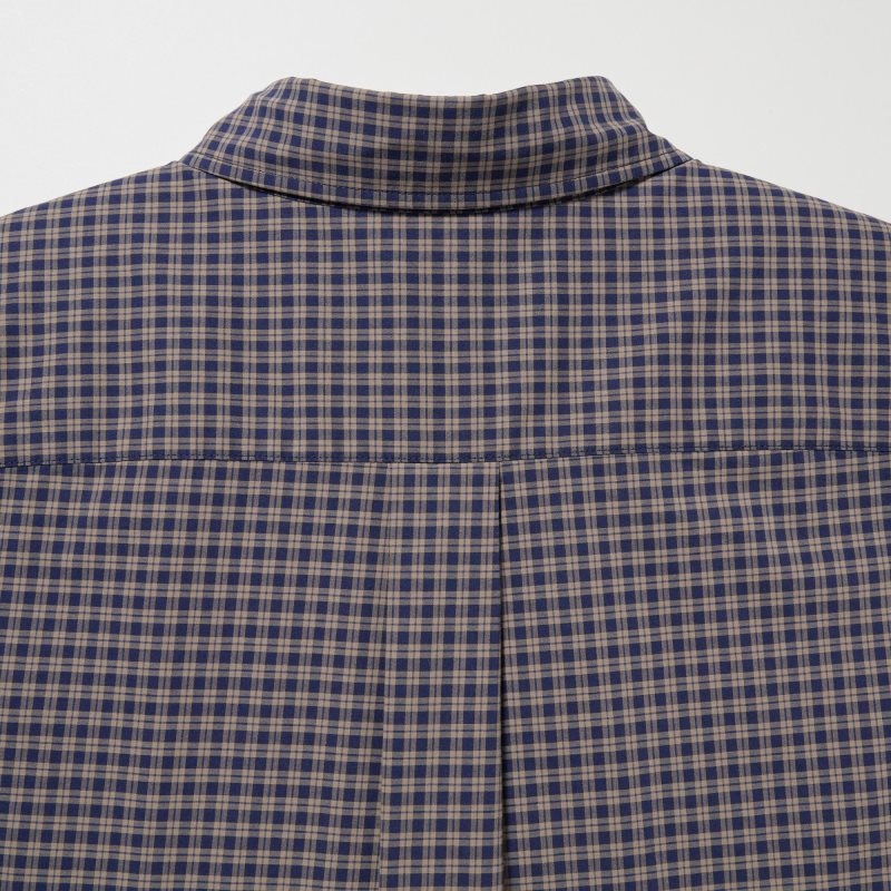 Men Uniqlo Extra Fine Cotton Broadcloth Checked Long-sleeve Shirts Brown | 5946019