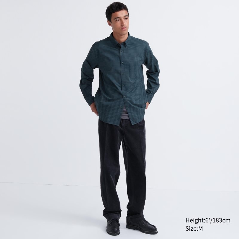 Men Uniqlo Extra Fine Cotton Broadcloth Checked Long-sleeve Shirts Brown | 5946019