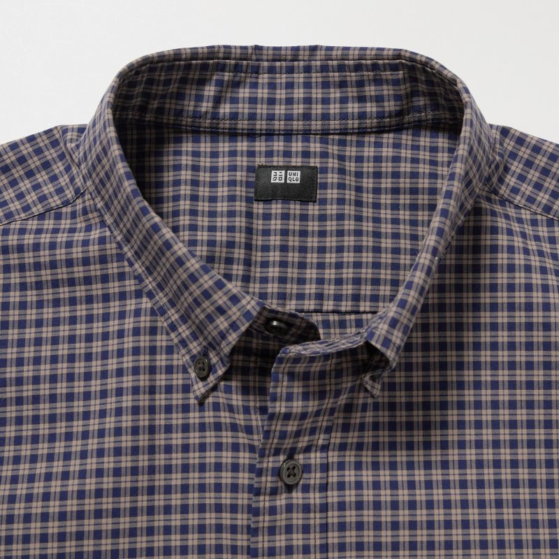 Men Uniqlo Extra Fine Cotton Broadcloth Checked Long-sleeve Shirts Brown | 5946019