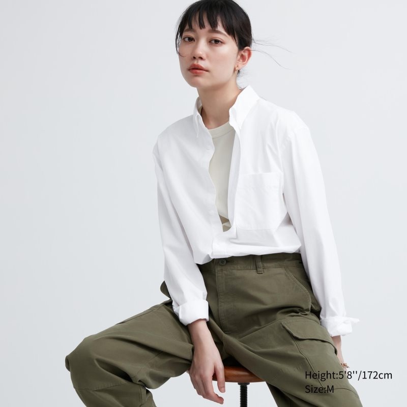 Men Uniqlo Extra Fine Cotton Broadcloth Long-sleeve Shirts White | 1676016