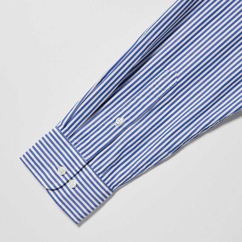 Men Uniqlo Extra Fine Cotton Broadcloth Striped Long-sleeve Shirts Orange | 1950235