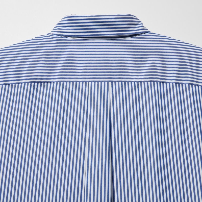 Men Uniqlo Extra Fine Cotton Broadcloth Striped Long-sleeve Shirts Orange | 1950235