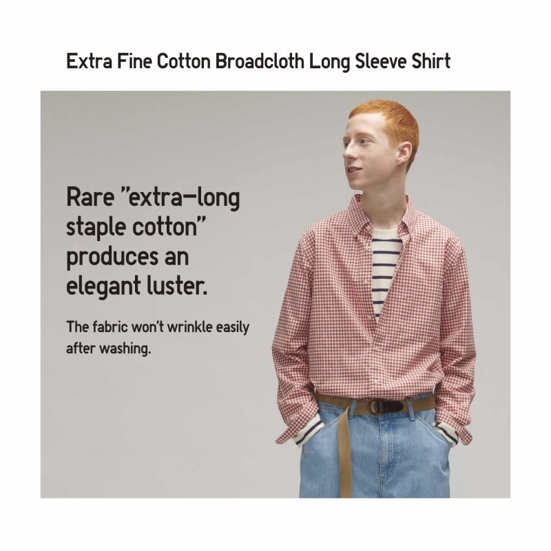 Men Uniqlo Extra Fine Cotton Broadcloth Long-sleeve Shirts Blue | 3776407