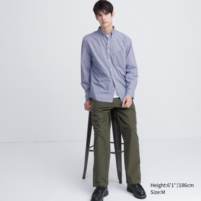 Men Uniqlo Extra Fine Cotton Broadcloth Long-sleeve Shirts Blue | 3776407