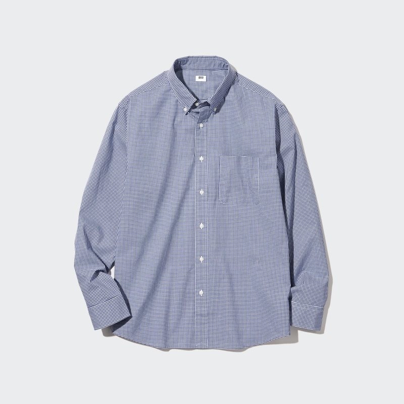 Men Uniqlo Extra Fine Cotton Broadcloth Long-sleeve Shirts Blue | 3776407