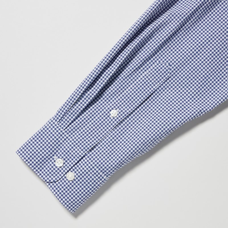 Men Uniqlo Extra Fine Cotton Broadcloth Long-sleeve Shirts Blue | 3776407