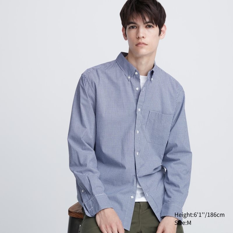 Men Uniqlo Extra Fine Cotton Broadcloth Long-sleeve Shirts Blue | 3776407