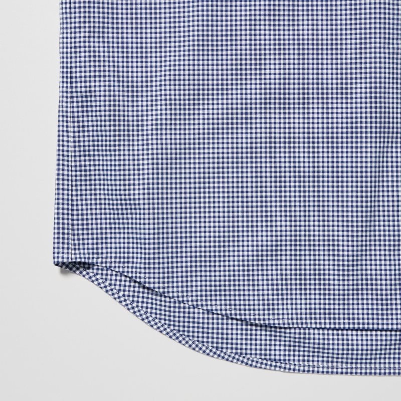 Men Uniqlo Extra Fine Cotton Broadcloth Checkered Long-sleeve Shirts Blue | 9401638
