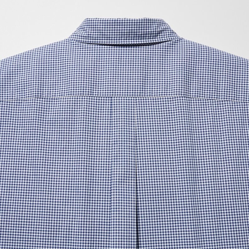 Men Uniqlo Extra Fine Cotton Broadcloth Checkered Long-sleeve Shirts Blue | 9401638