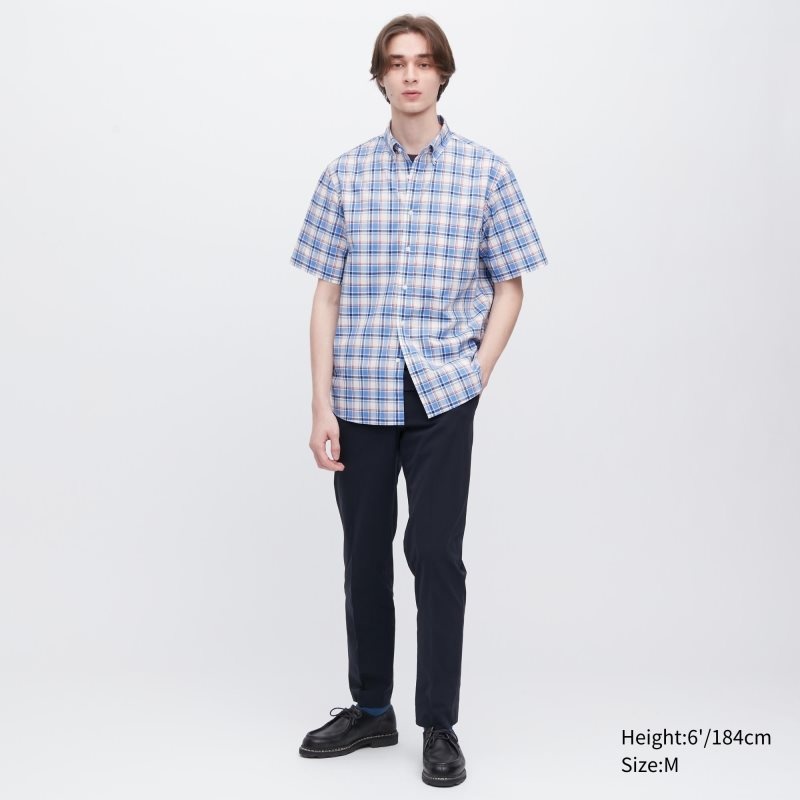 Men Uniqlo Extra Fine Cotton Short-sleeve Shirts Blue | 3348188