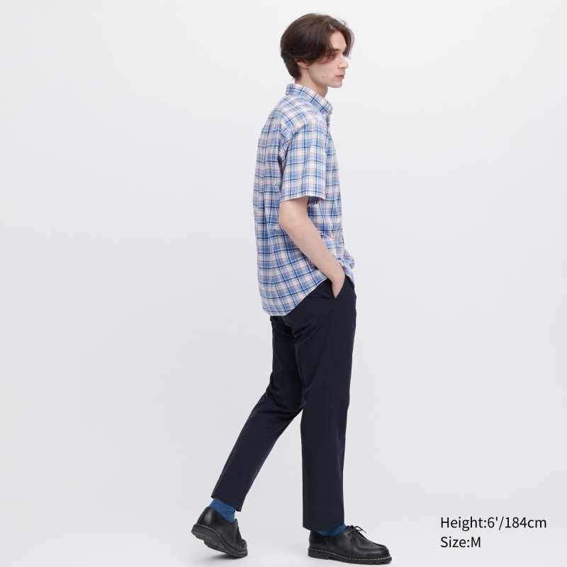 Men Uniqlo Extra Fine Cotton Short-sleeve Shirts Blue | 3348188