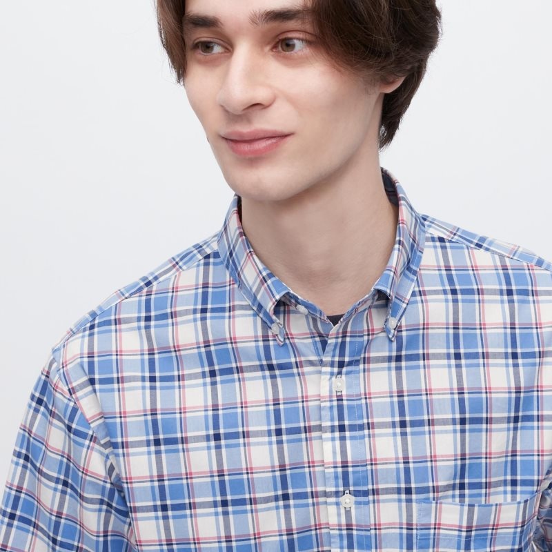 Men Uniqlo Extra Fine Cotton Short-sleeve Shirts Blue | 3348188