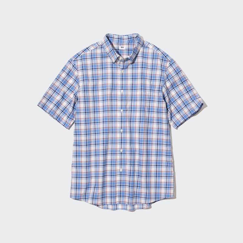 Men Uniqlo Extra Fine Cotton Short-sleeve Shirts Blue | 3348188