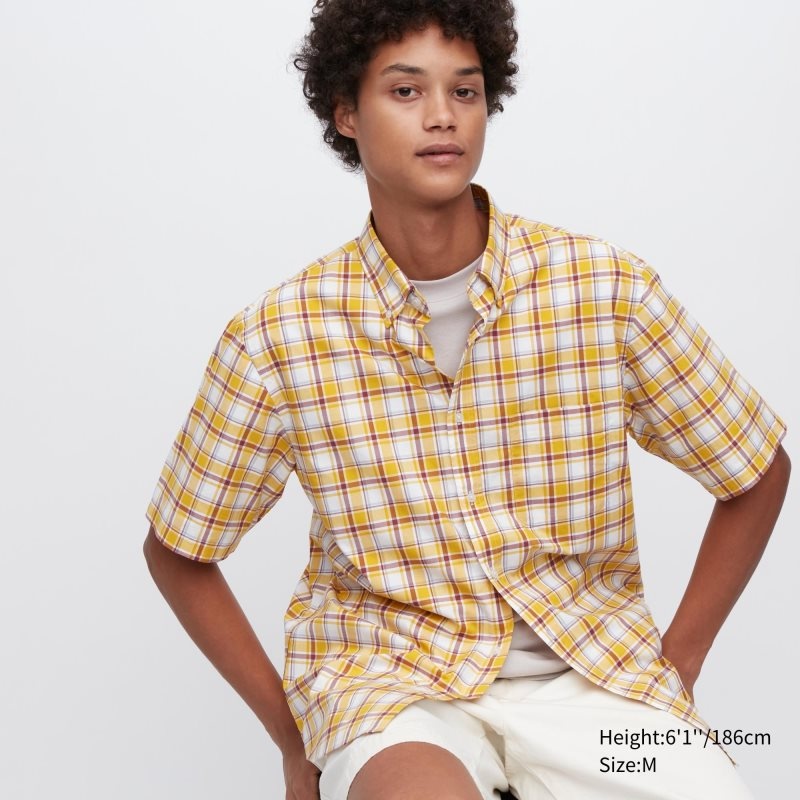 Men Uniqlo Extra Fine Cotton Short-sleeve Shirts Yellow | 3288196