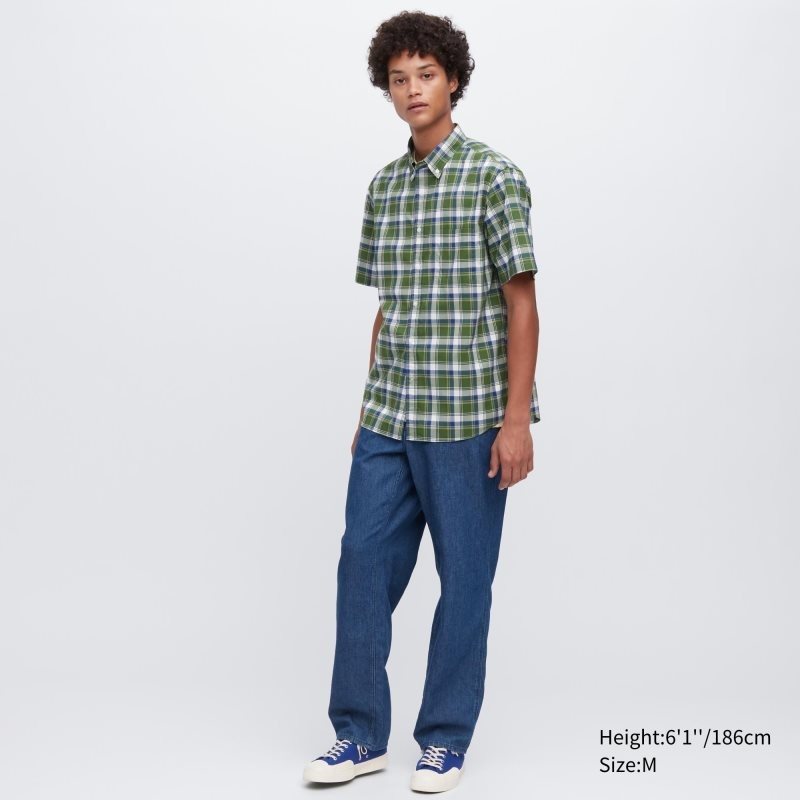 Men Uniqlo Extra Fine Cotton Short-sleeve Shirts Green | 7120572