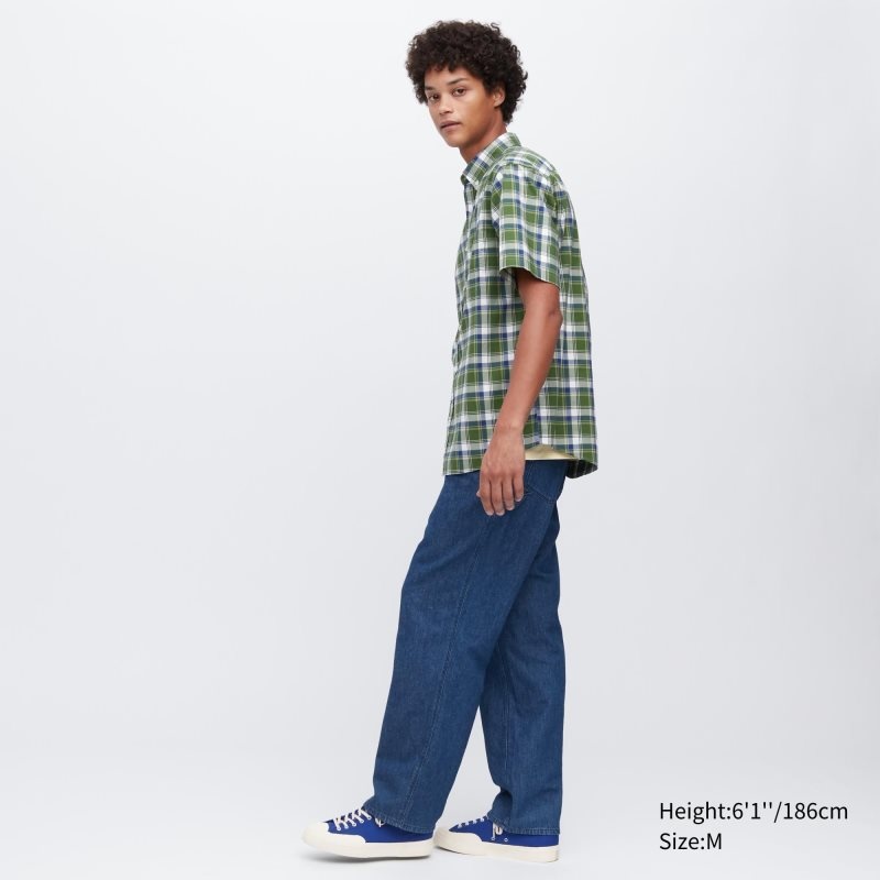 Men Uniqlo Extra Fine Cotton Short-sleeve Shirts Green | 7120572