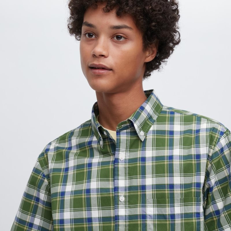 Men Uniqlo Extra Fine Cotton Short-sleeve Shirts Green | 7120572