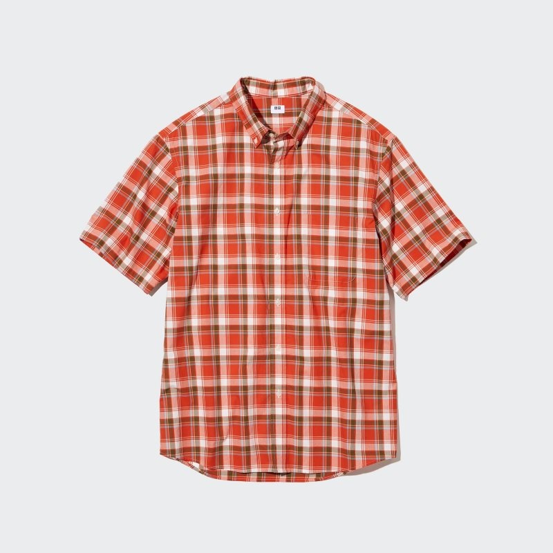 Men Uniqlo Extra Fine Cotton Short-sleeve Shirts Orange | 7946984