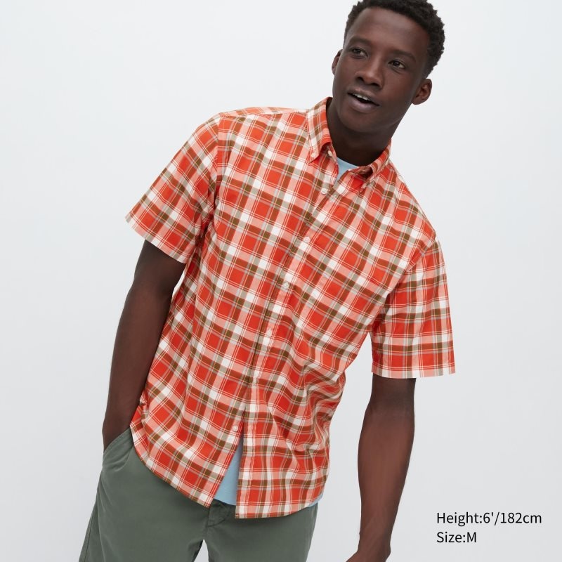Men Uniqlo Extra Fine Cotton Short-sleeve Shirts Orange | 7946984