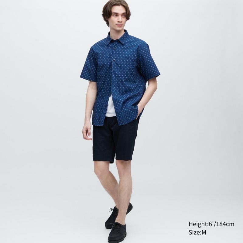 Men Uniqlo Extra Fine Cotton Short-sleeve Shirts Blue | 891921