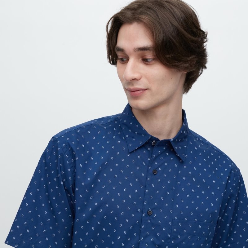 Men Uniqlo Extra Fine Cotton Short-sleeve Shirts Blue | 891921
