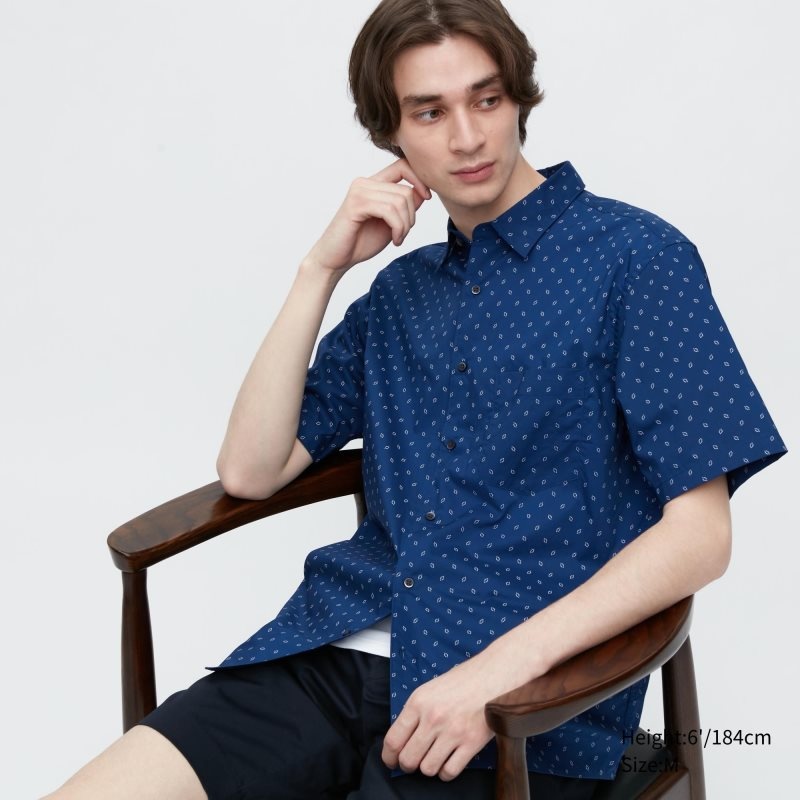 Men Uniqlo Extra Fine Cotton Short-sleeve Shirts Blue | 891921