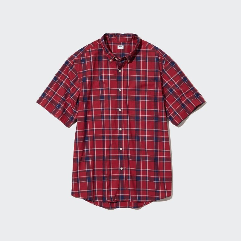 Men Uniqlo Extra Fine Cotton Short-sleeve Shirts Red | 7995978