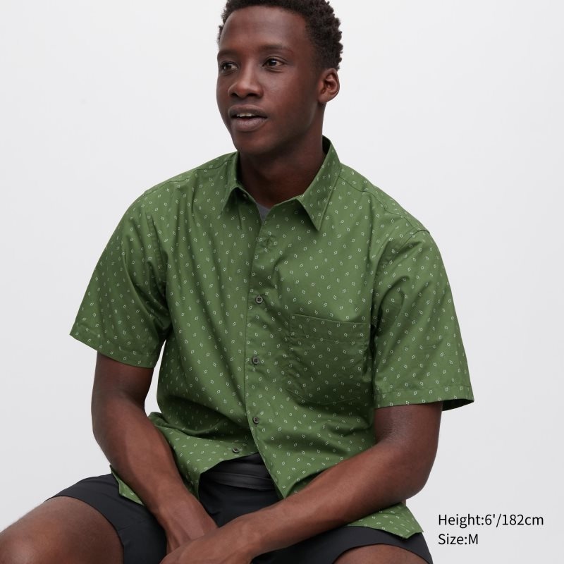 Men Uniqlo Extra Fine Cotton Short-sleeve Shirts Olive | 9044792