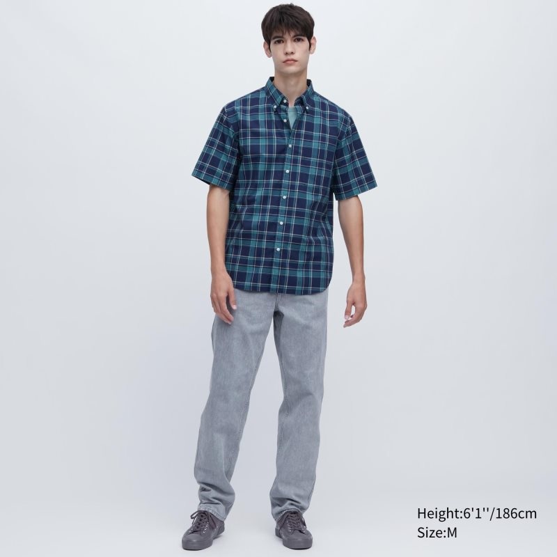 Men Uniqlo Extra Fine Cotton Short-sleeve Shirts Blue | 7450838